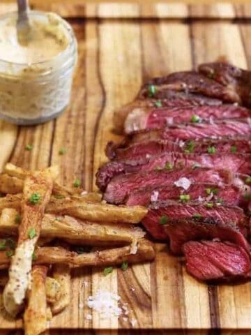 sous vide ribeye steak with french fries