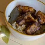 sous vide pork belly adobo on rice