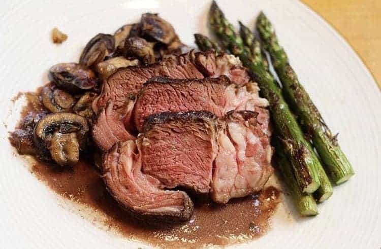 Sous vide chuck roast with aus jus and mushrooms