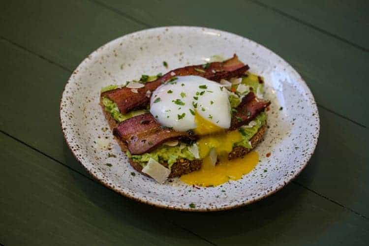 Avocado toast with bacon and sous vide egg