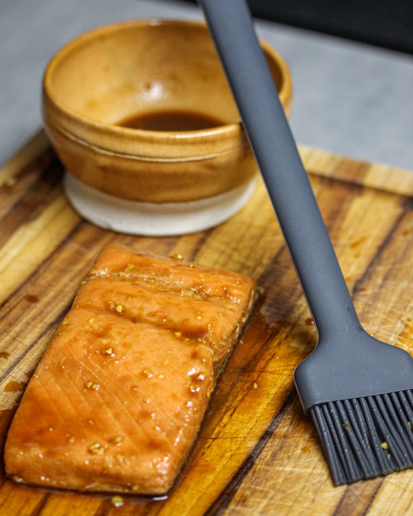 sous vide salmon brushed with miso ginger marinade