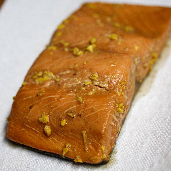 sous vide salmon with ginger and miso marinade unseared
