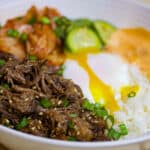 bibimbap with sous vide short ribs and sous vide egg korean