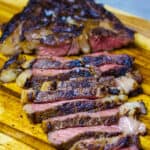 sous vide ribeye steak medium rare sliced and seared