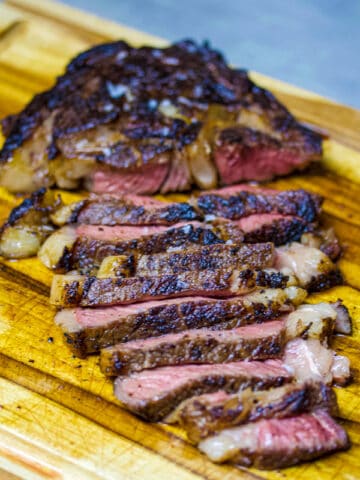 sous vide ribeye steak medium rare sliced and seared