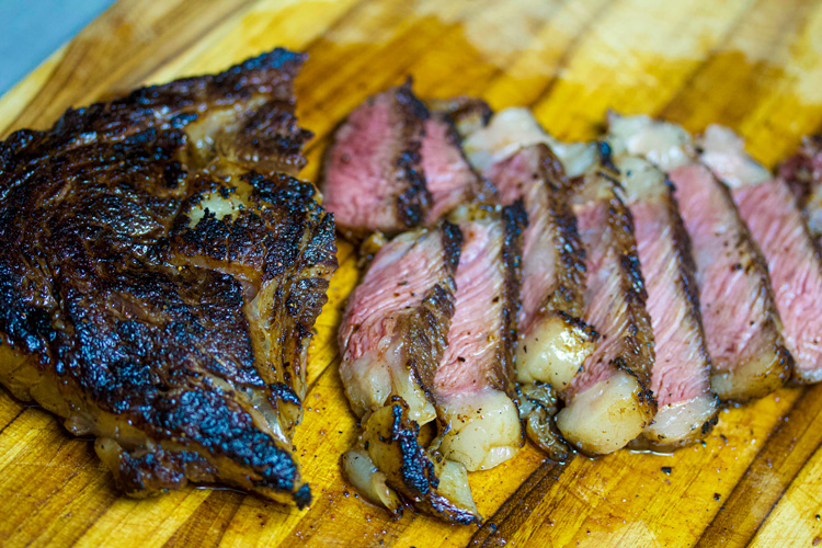 sous vide steak seared and sliced